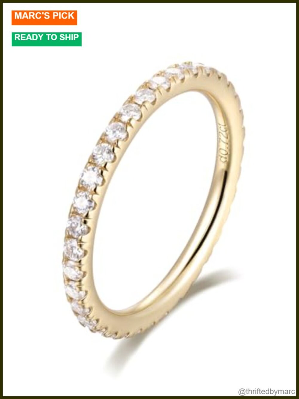 Moissanite Eternity Ring 925 Sterling Silver Yellow Gold Finish Size 5.5